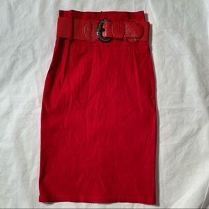 Fe red fitted pencil skirt size L belted